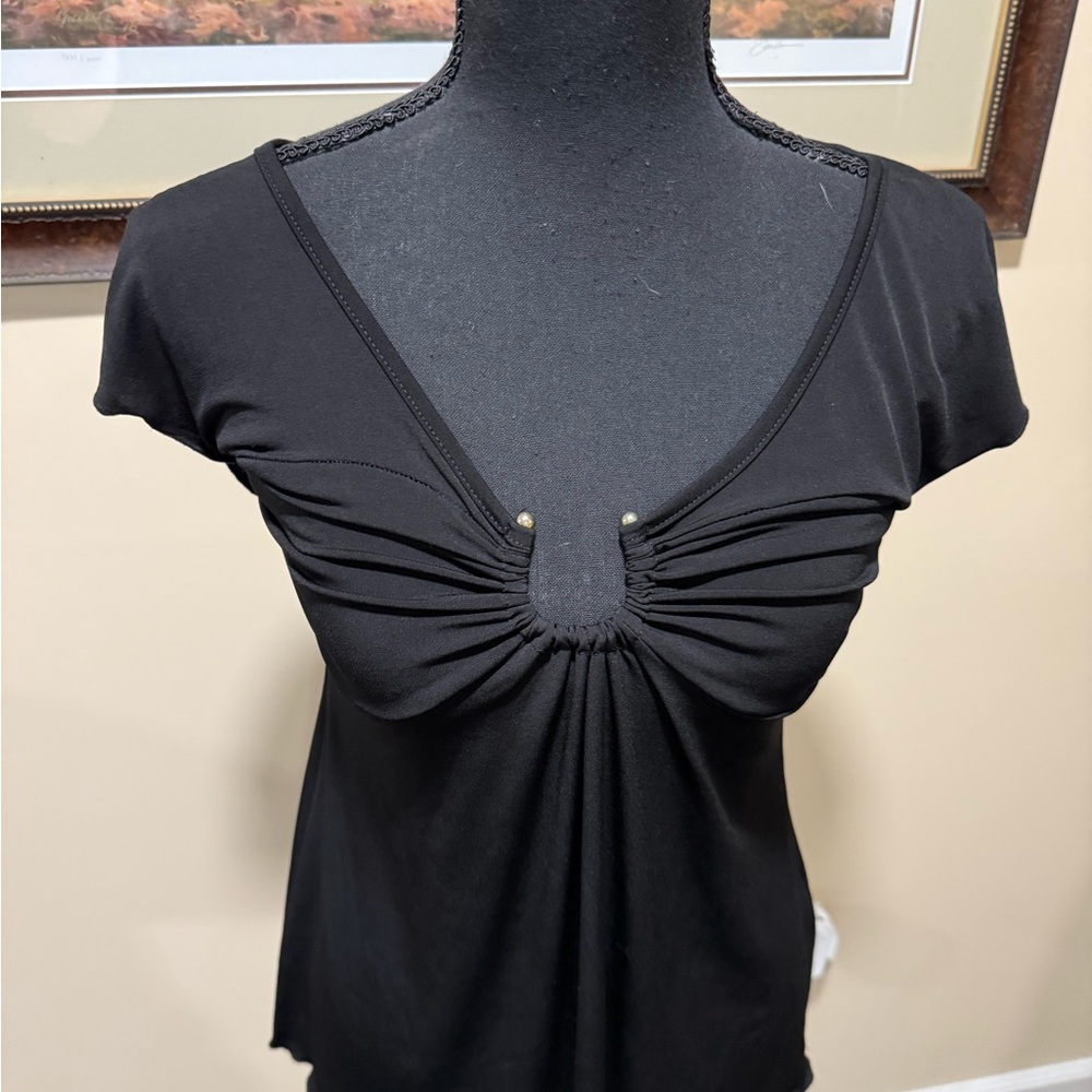 A. Byer Black Low V-Neck Blouse - Picture 2 of 7